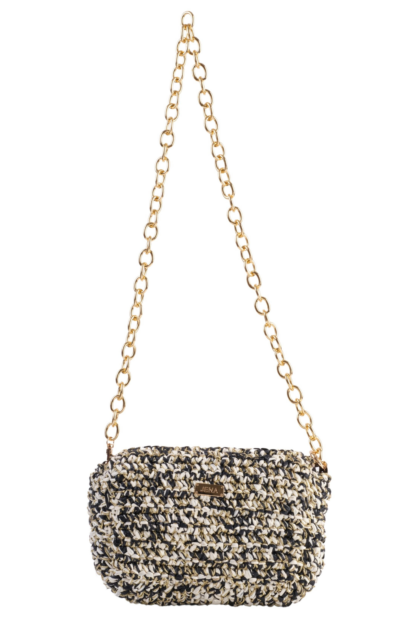 3 Weave Real Raffia Clutch- Black and Gold