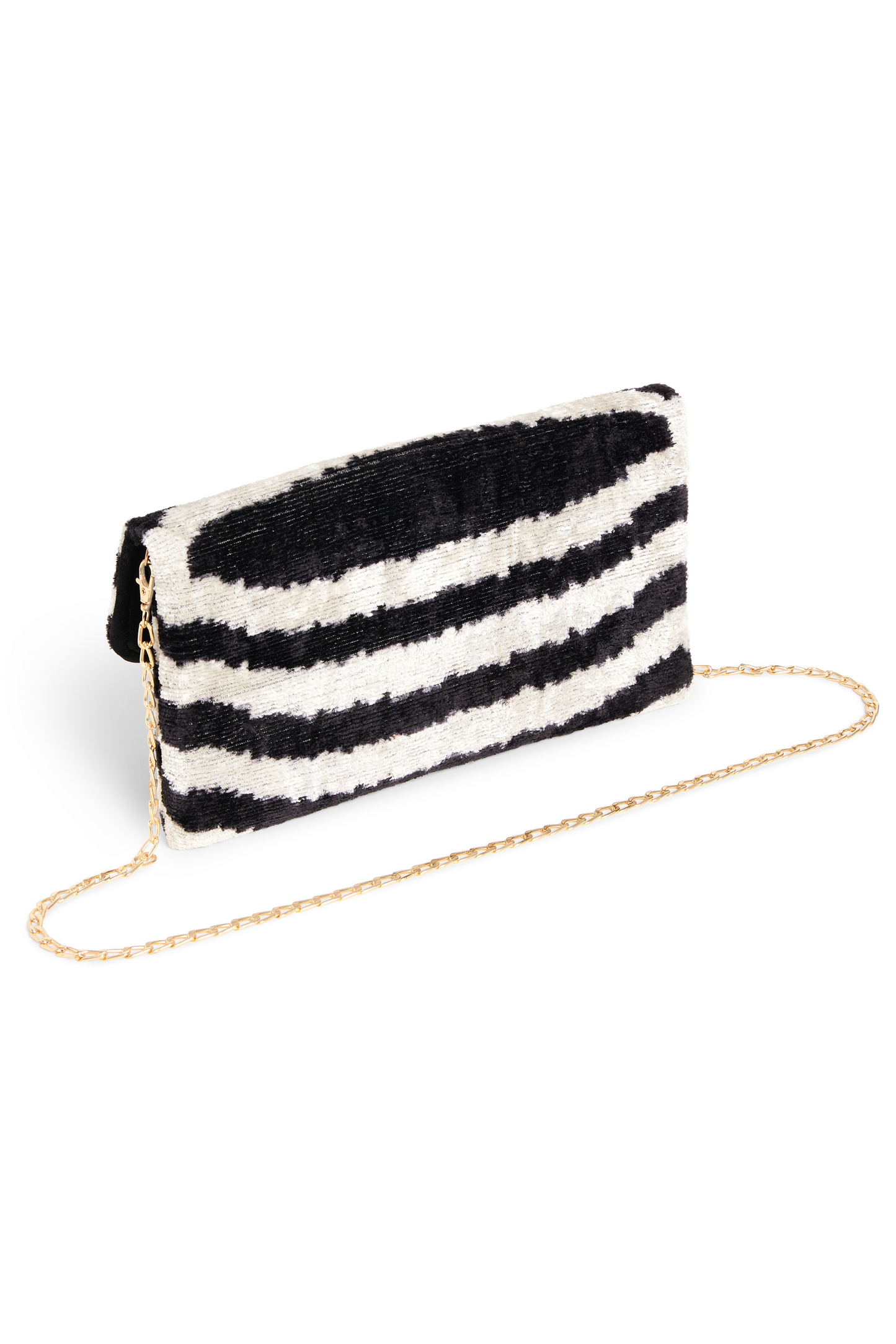 Black and White Velvet Silk Fold Over Clutch