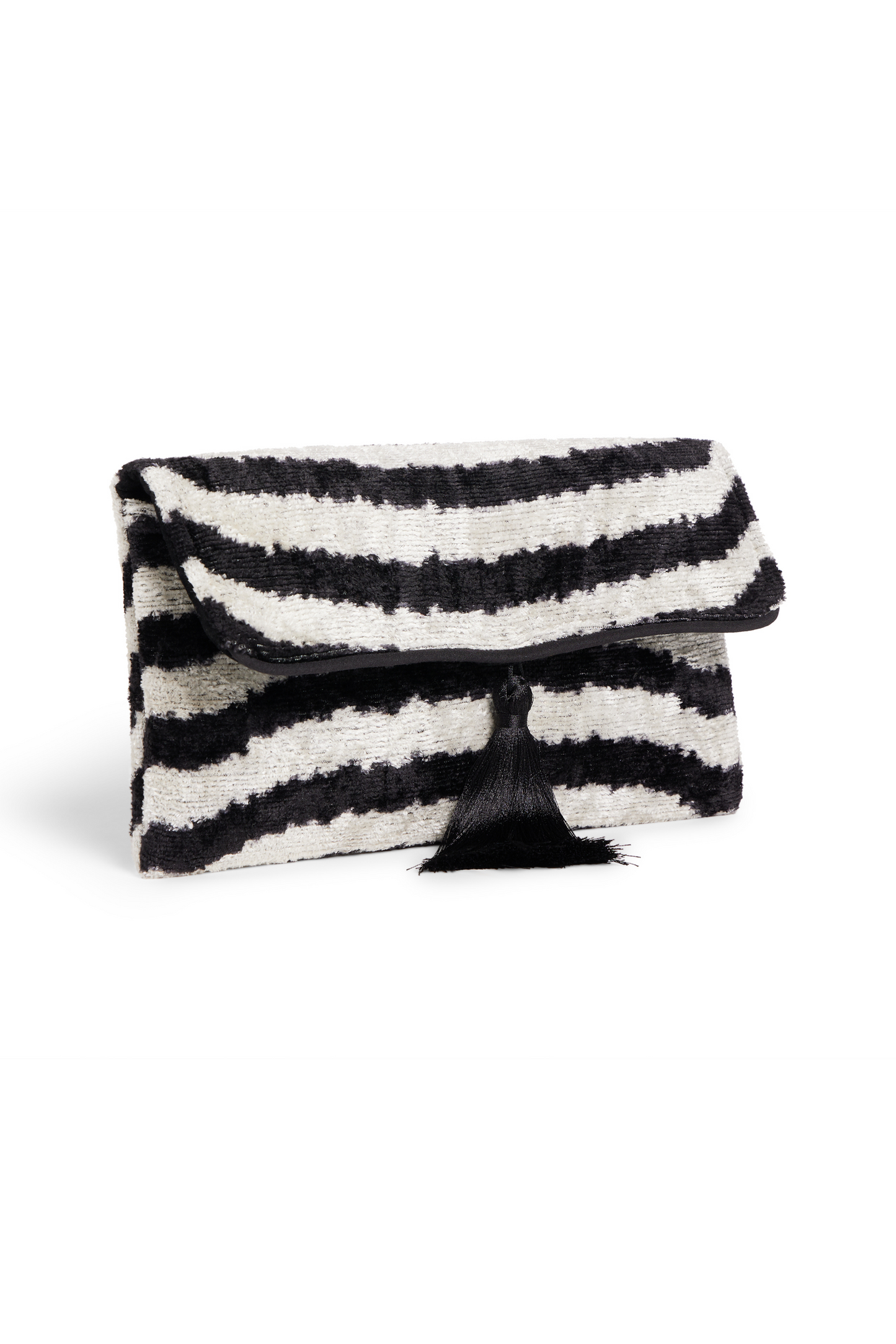 Black and White Velvet Silk Fold Over Clutch