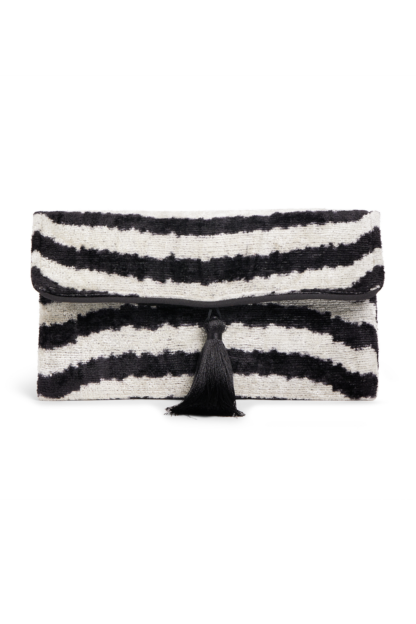 Black and White Velvet Silk Fold Over Clutch