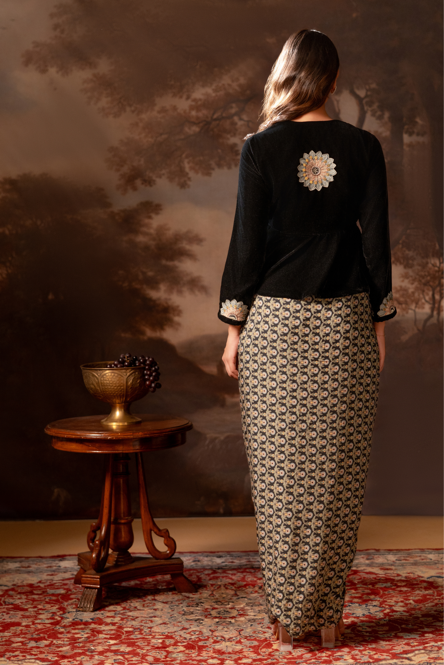 Eraya Embroidered Drape Skirt Set