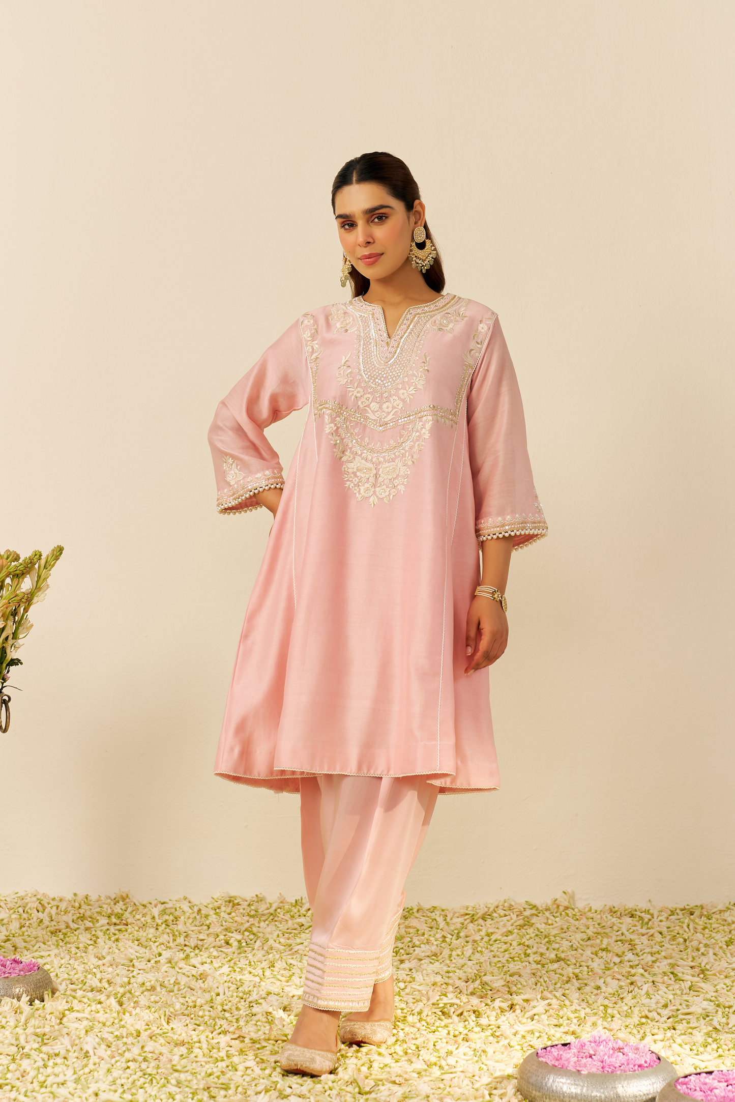 Aiza - Blush Pink Short Chauga With Salwar and Dupatta