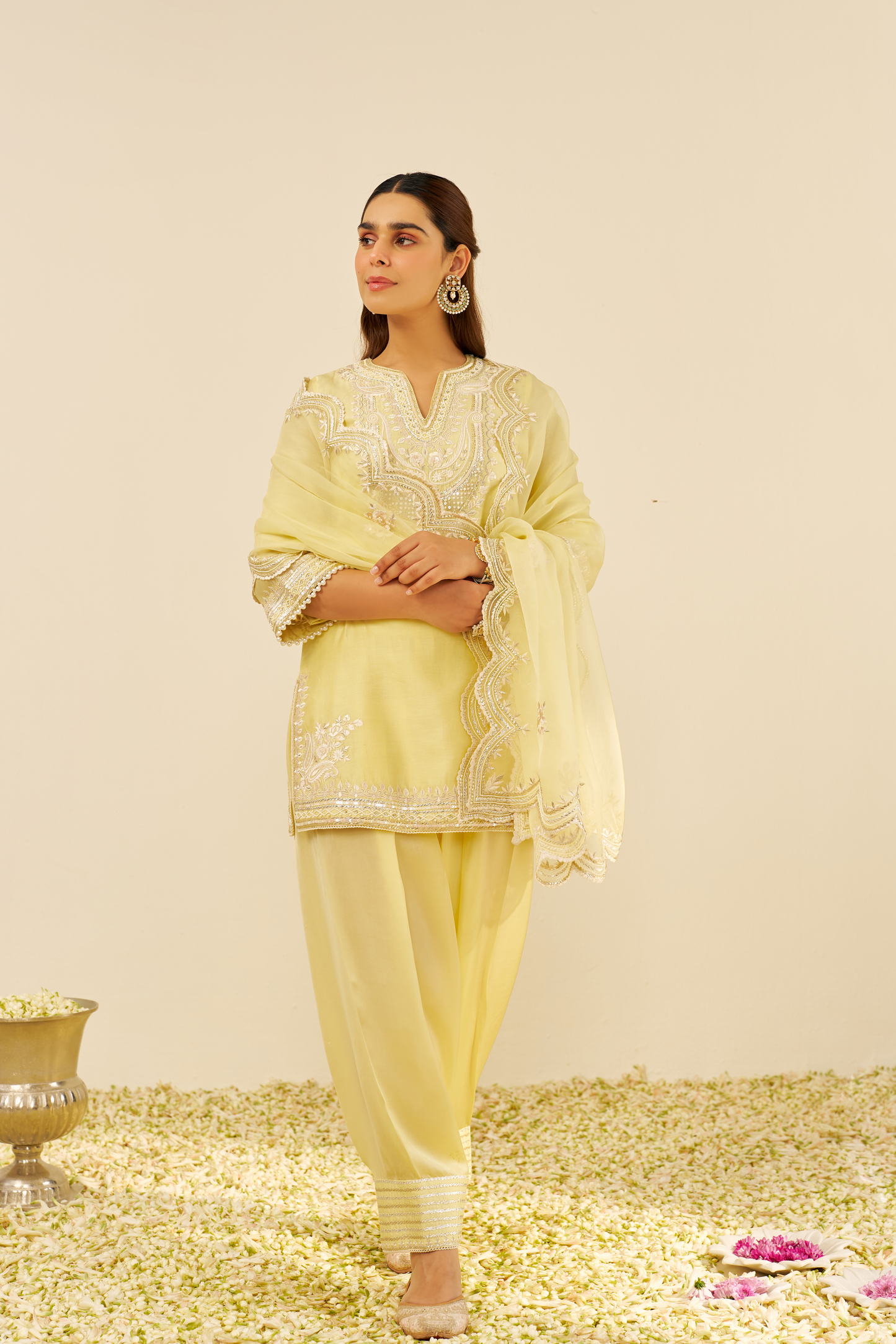 Sara- Lemon Yellow Short Kurta with Salwar and Dupatta