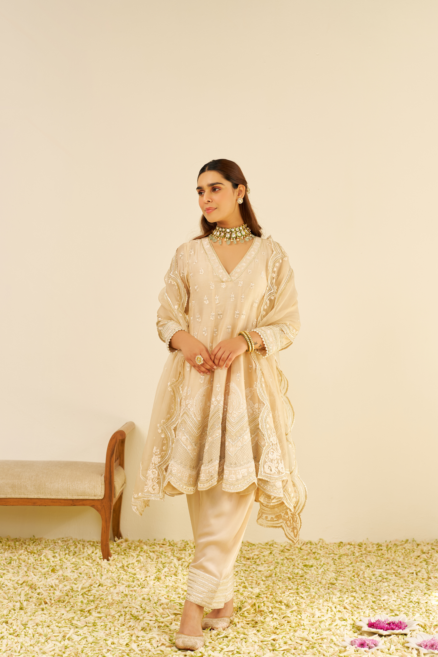 Meeram- Beige Short Anarkali With Salwar