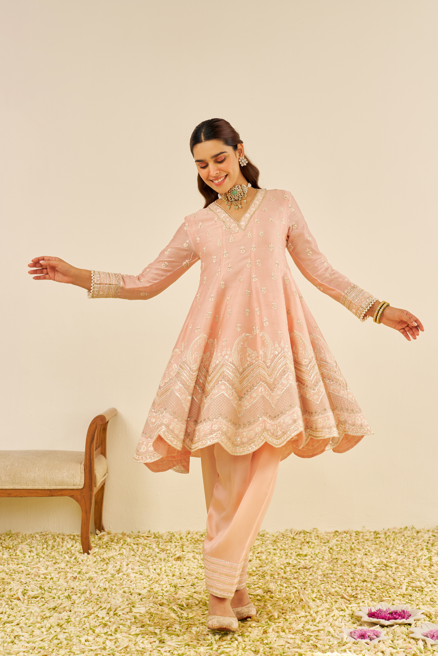 Meeram- Off Rose Short Anarkali With Salwar