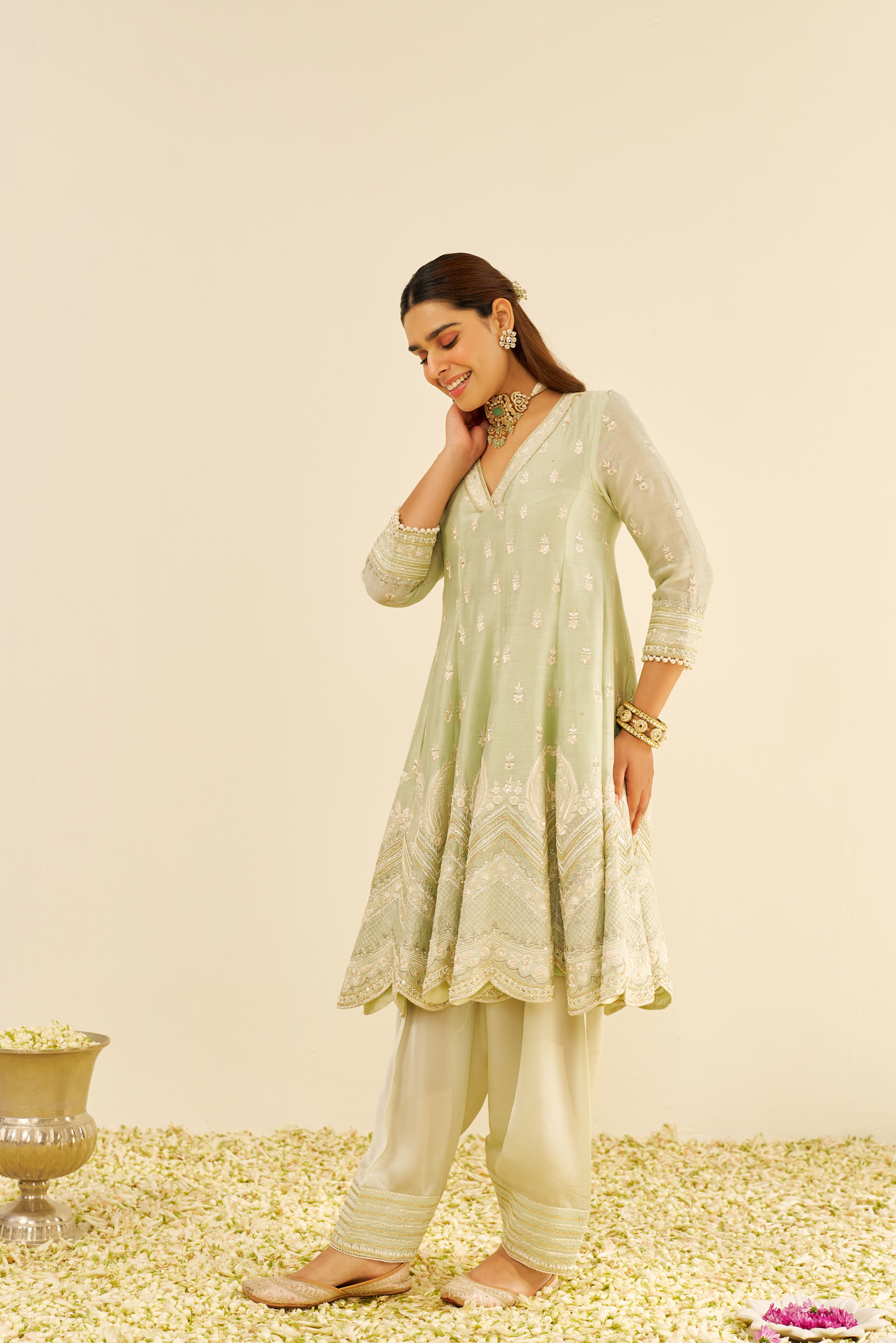 Meeram- Mint Green Short Anarkali With Salwar
