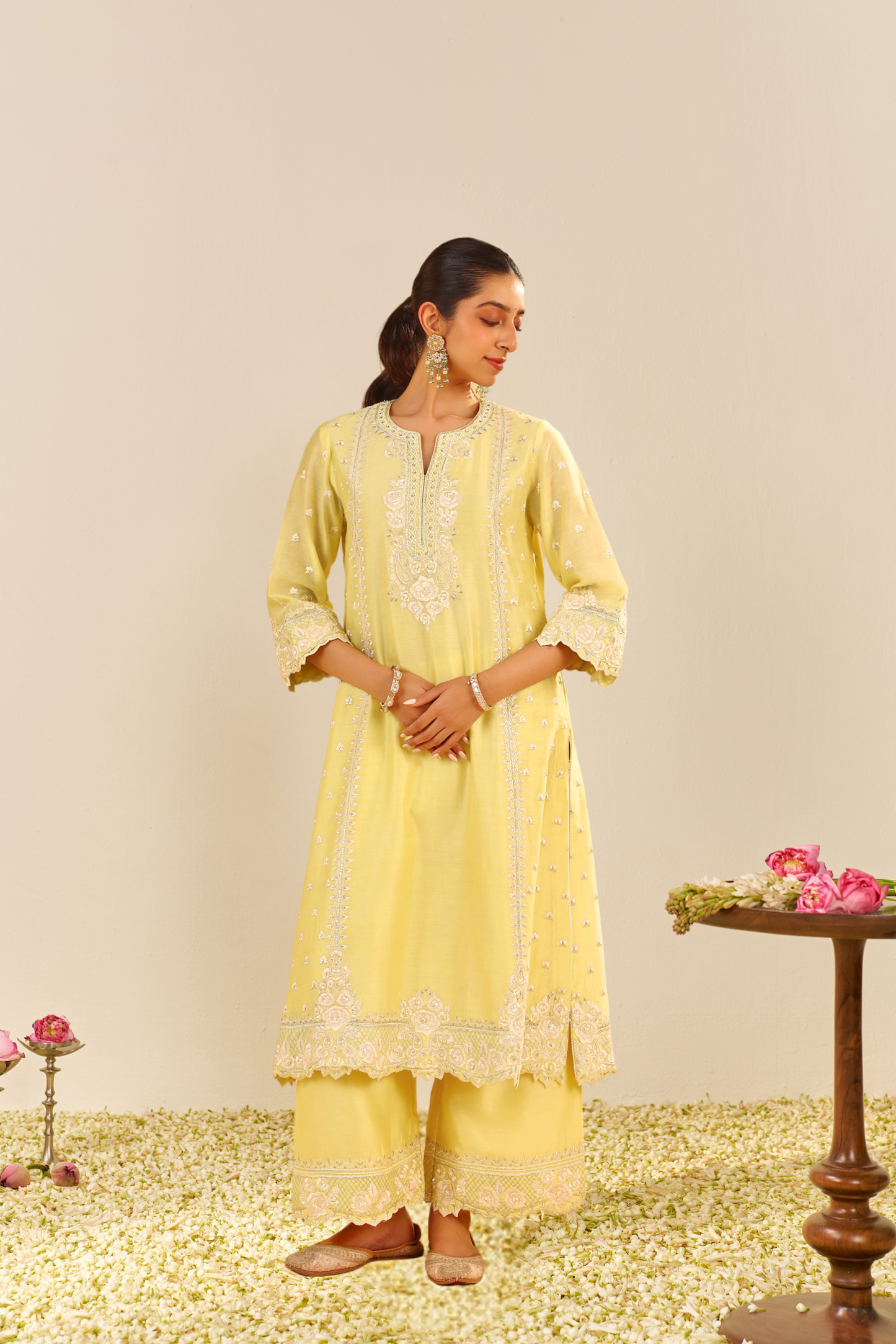 Sumaiya - Lemon Yellow A-Line Kurta With Palazzo