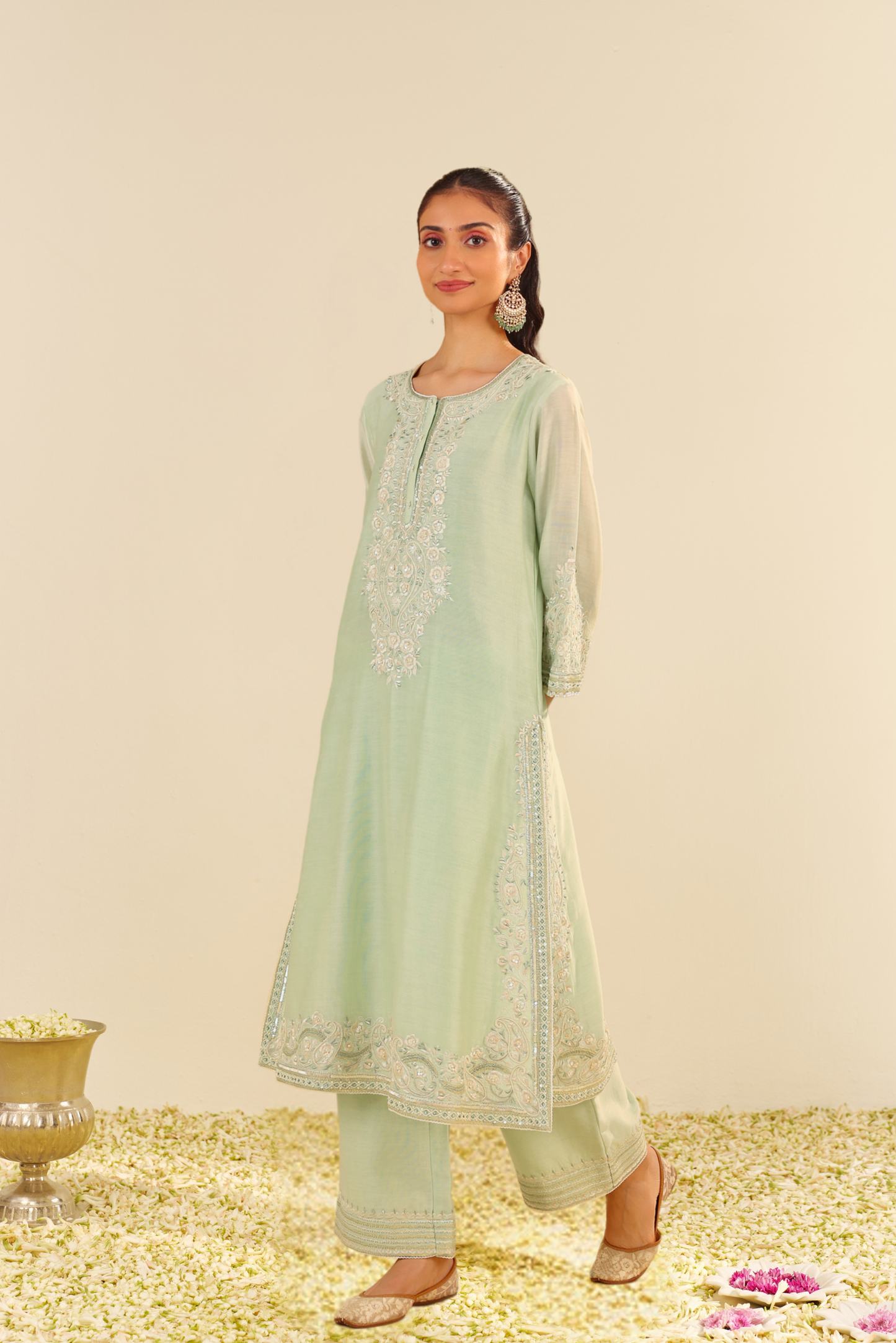 Sereen - Mint Green A-Line Kurta With Palazzo