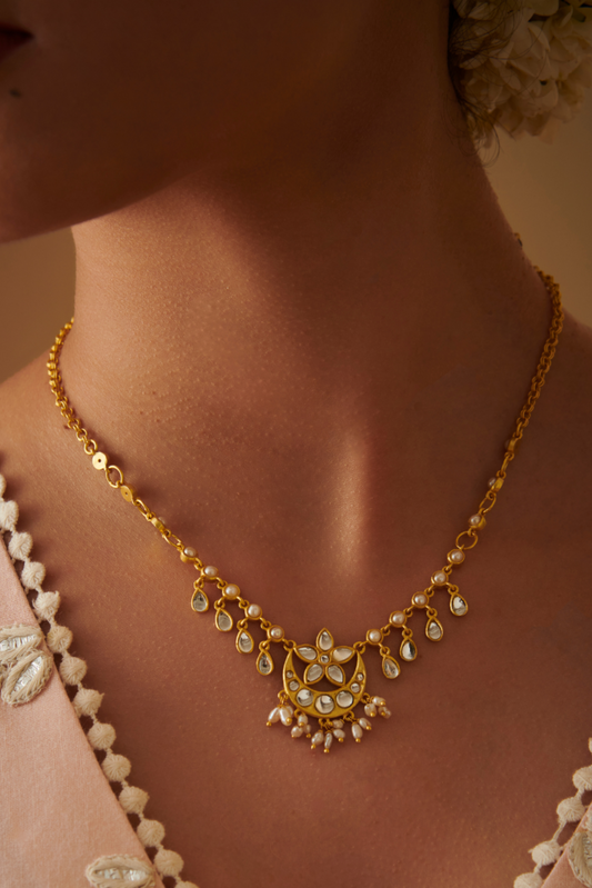 Chaand Phool Necklace with Mirror Polki and Pearls