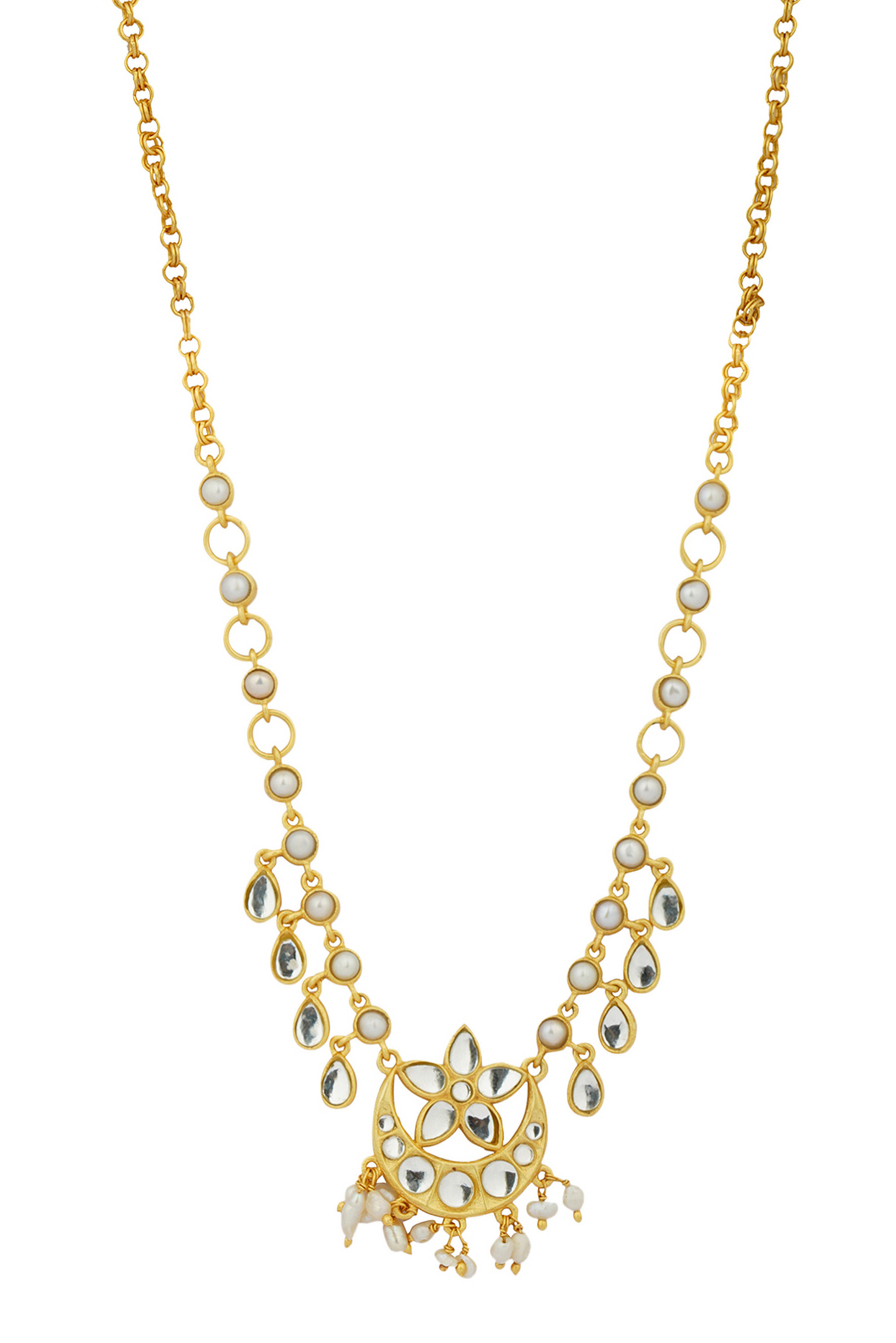 Chaand Phool Necklace with Mirror Polki and Pearls