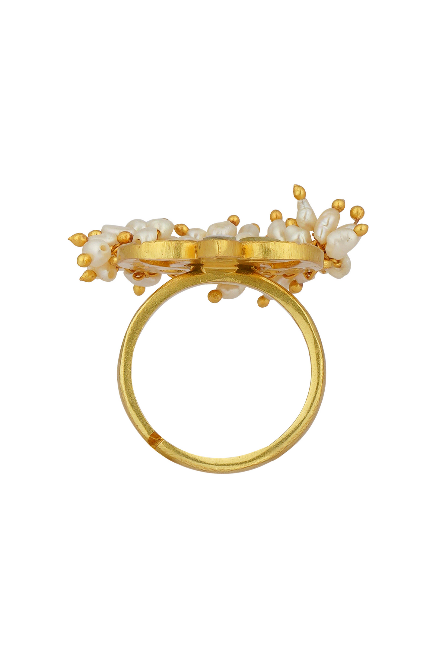 Chaand Phool Ring with Mirror Polki and Pearls