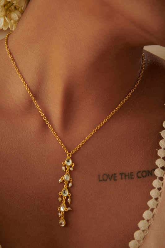 Divine Drops Necklace with Mirror Polki and Pearls