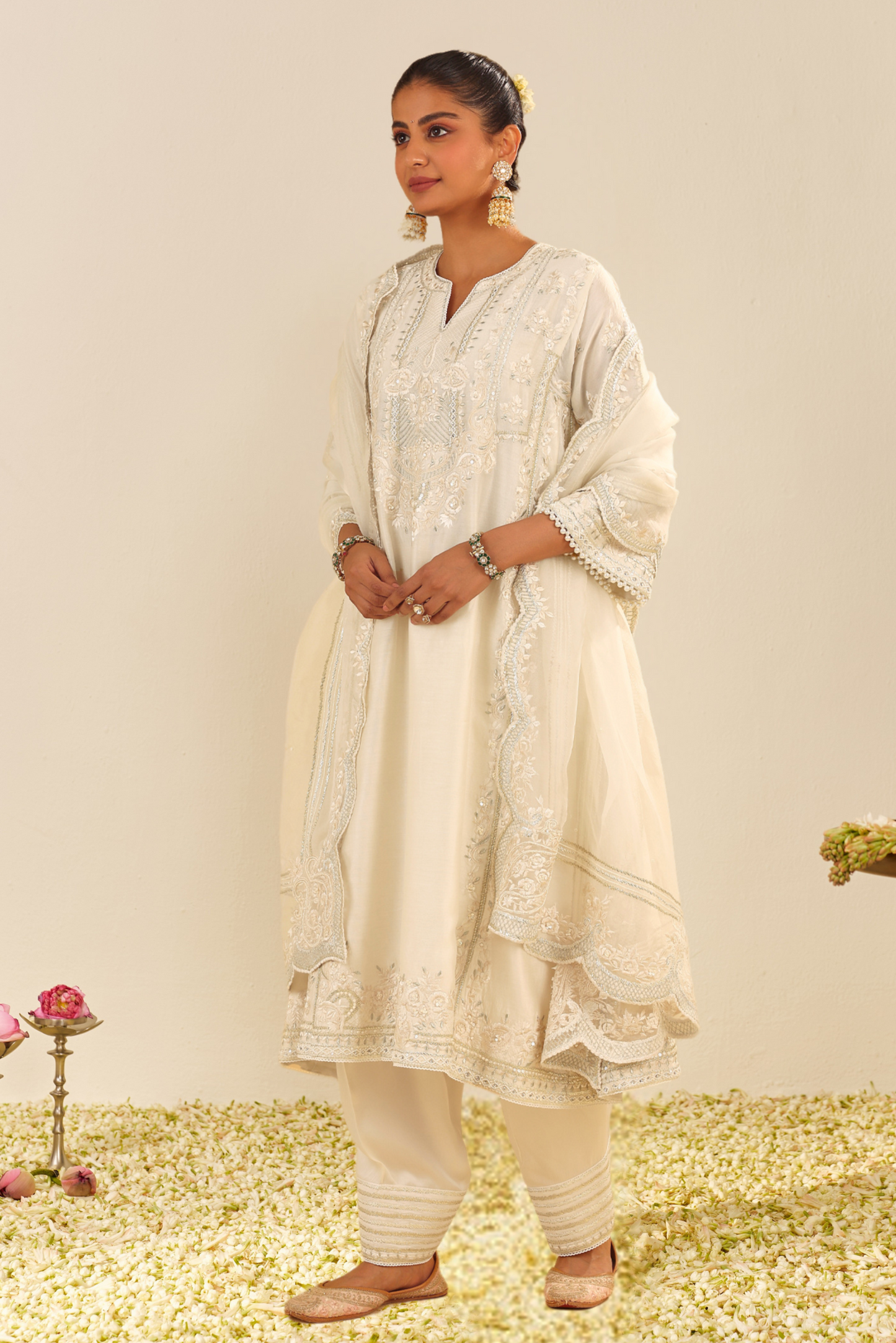 Maziya - Daisy Ivory Long Chauga With Salwar And Dupatta