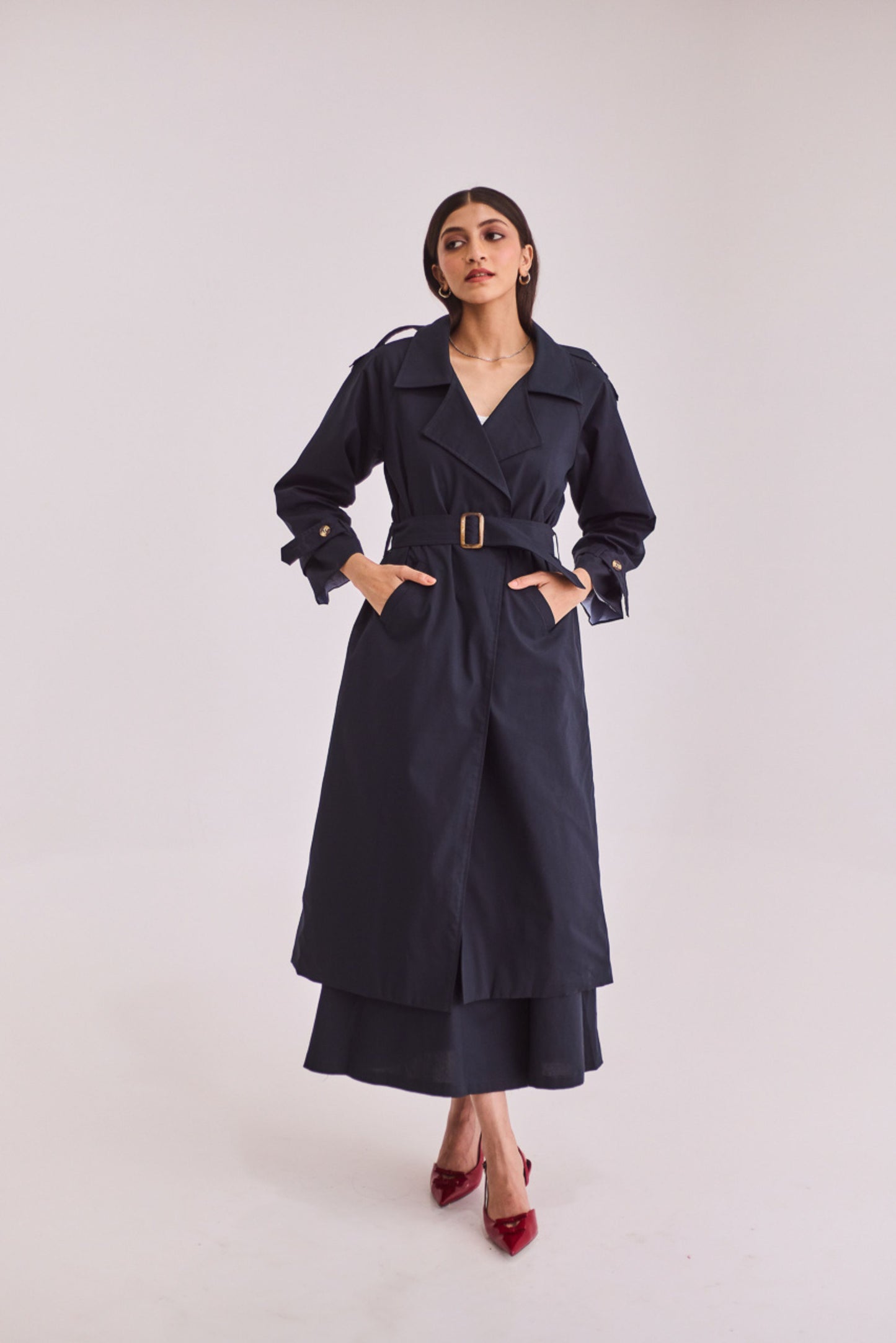 Navy Blue Trench Coat Set