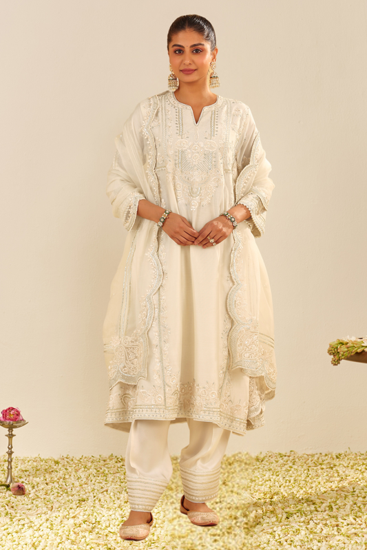 Maziya - Daisy Ivory Long Chauga With Salwar And Dupatta