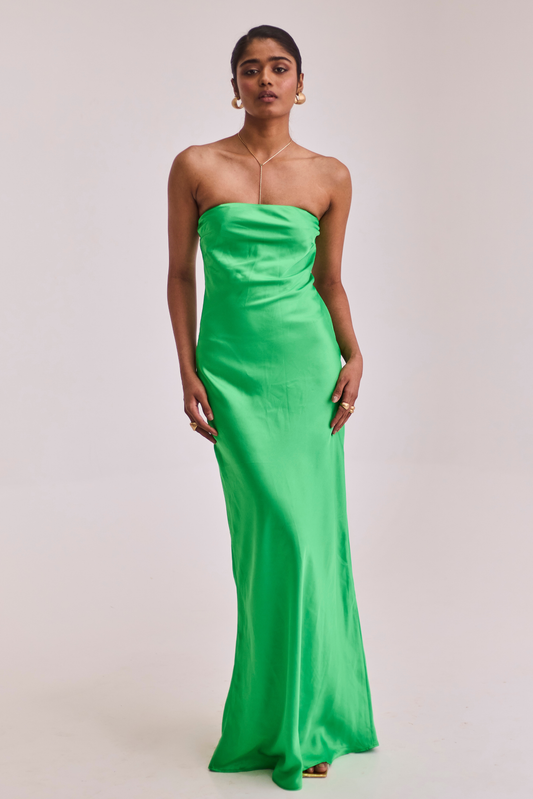 Green Satin Maxi Slip Dress