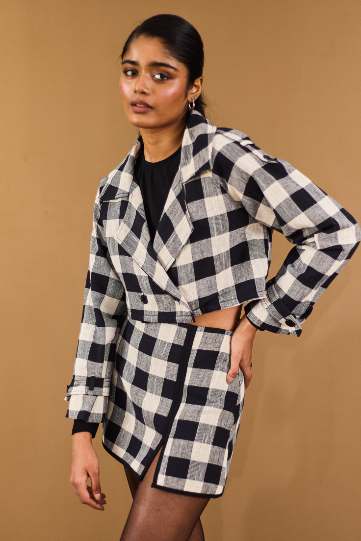 Checkered Croppped Blazer