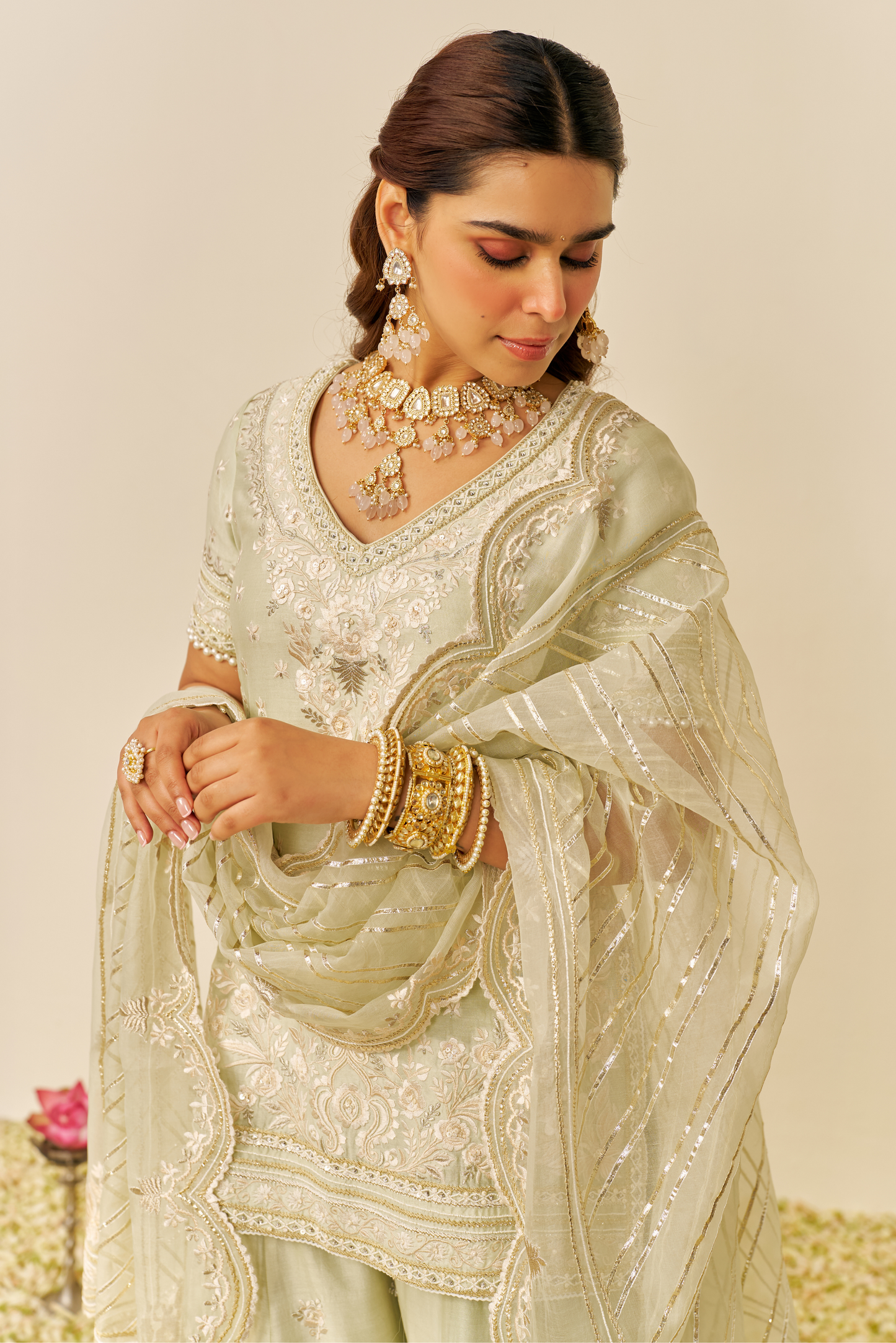 Sameeha - Mint Green Short Kurta With Sharara