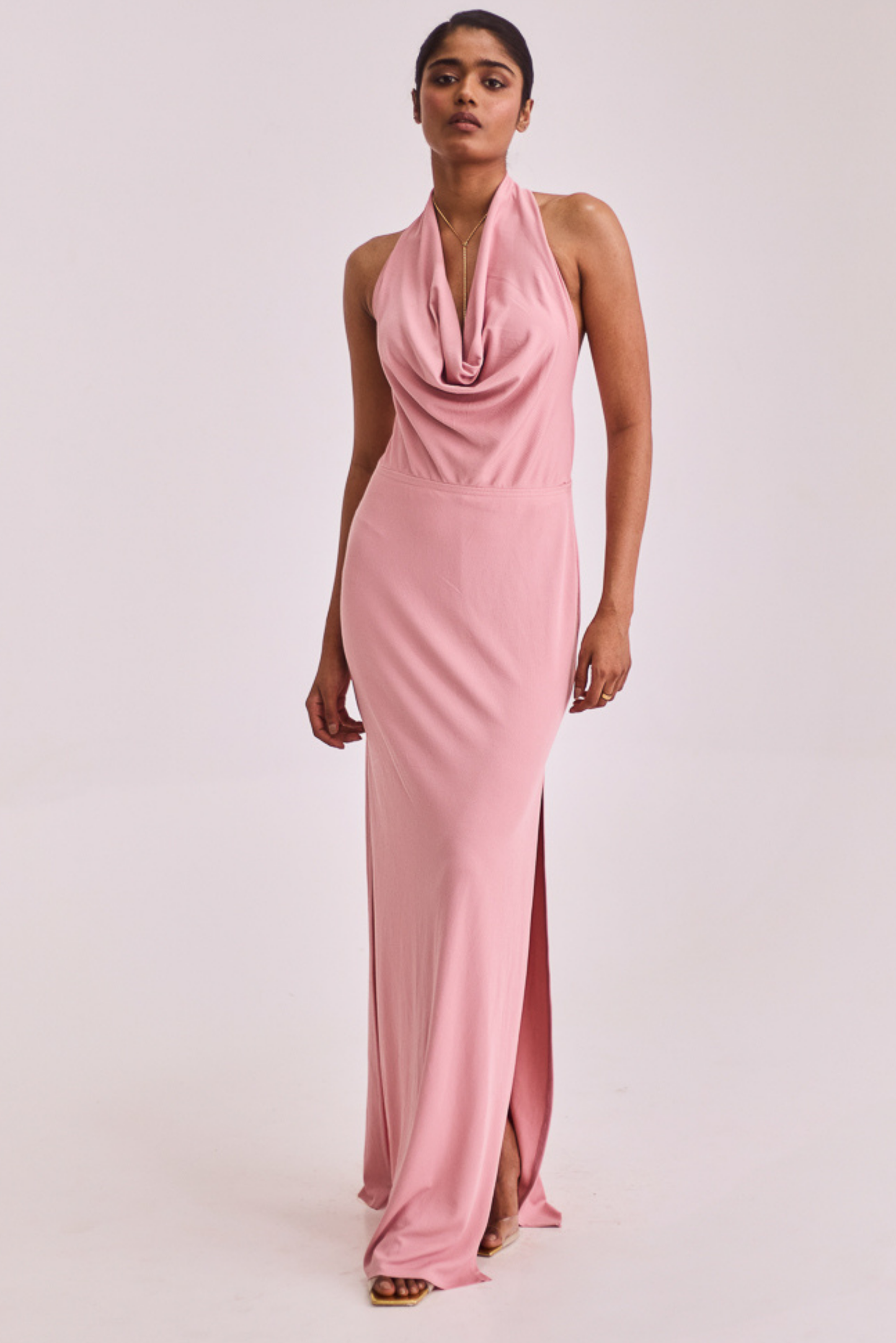 Pink Cowl Neck Maxi Dress