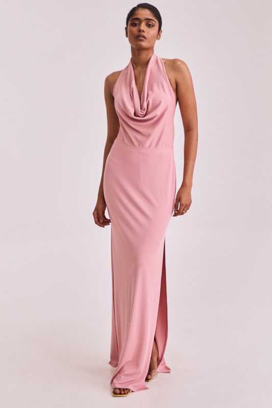 Pink Cowl Neck Maxi Dress