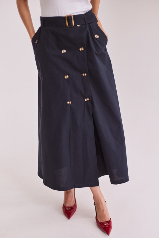 Navy Blue A-line Midi Skirt