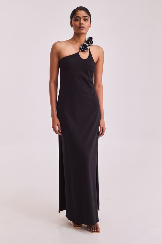 Black Maxi Dress with Rose Detailing