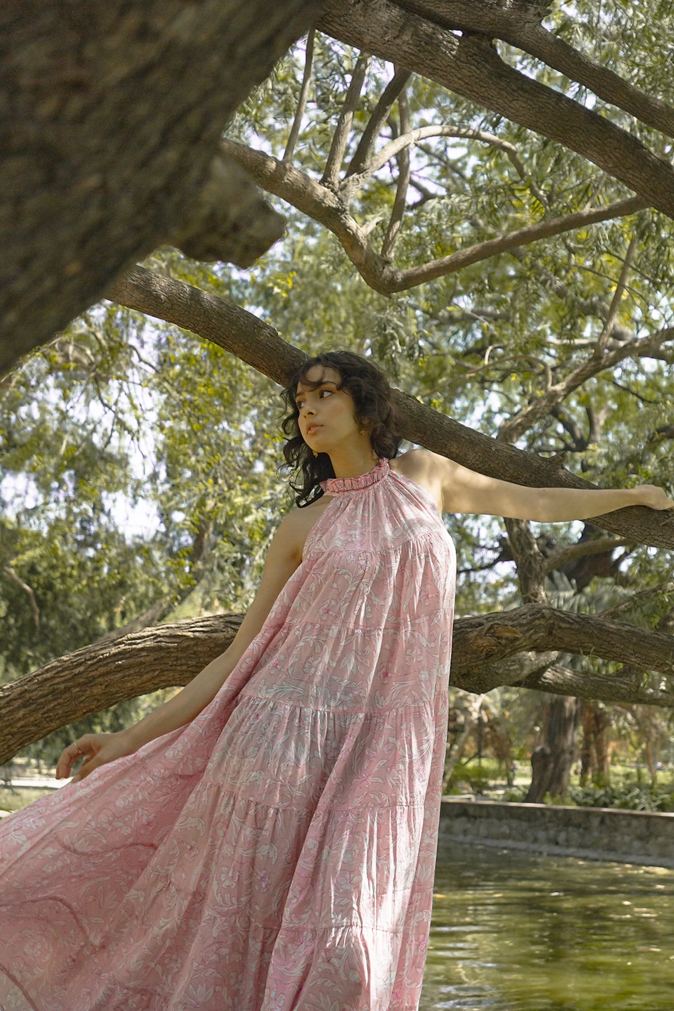 Lila Neck Gathered Dress - Rose