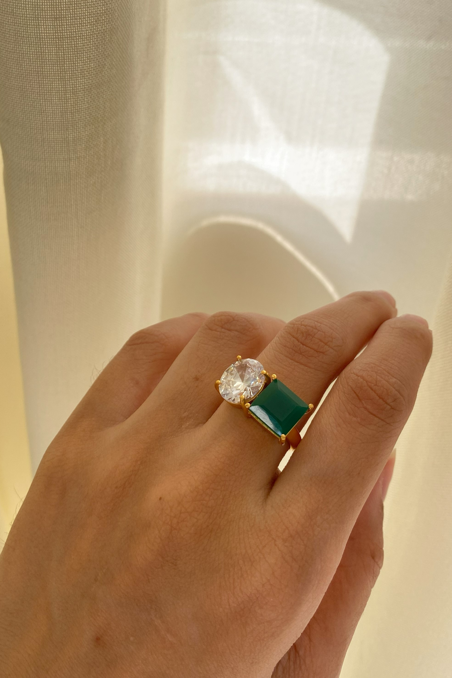 Green onyx - Swarovski Ring