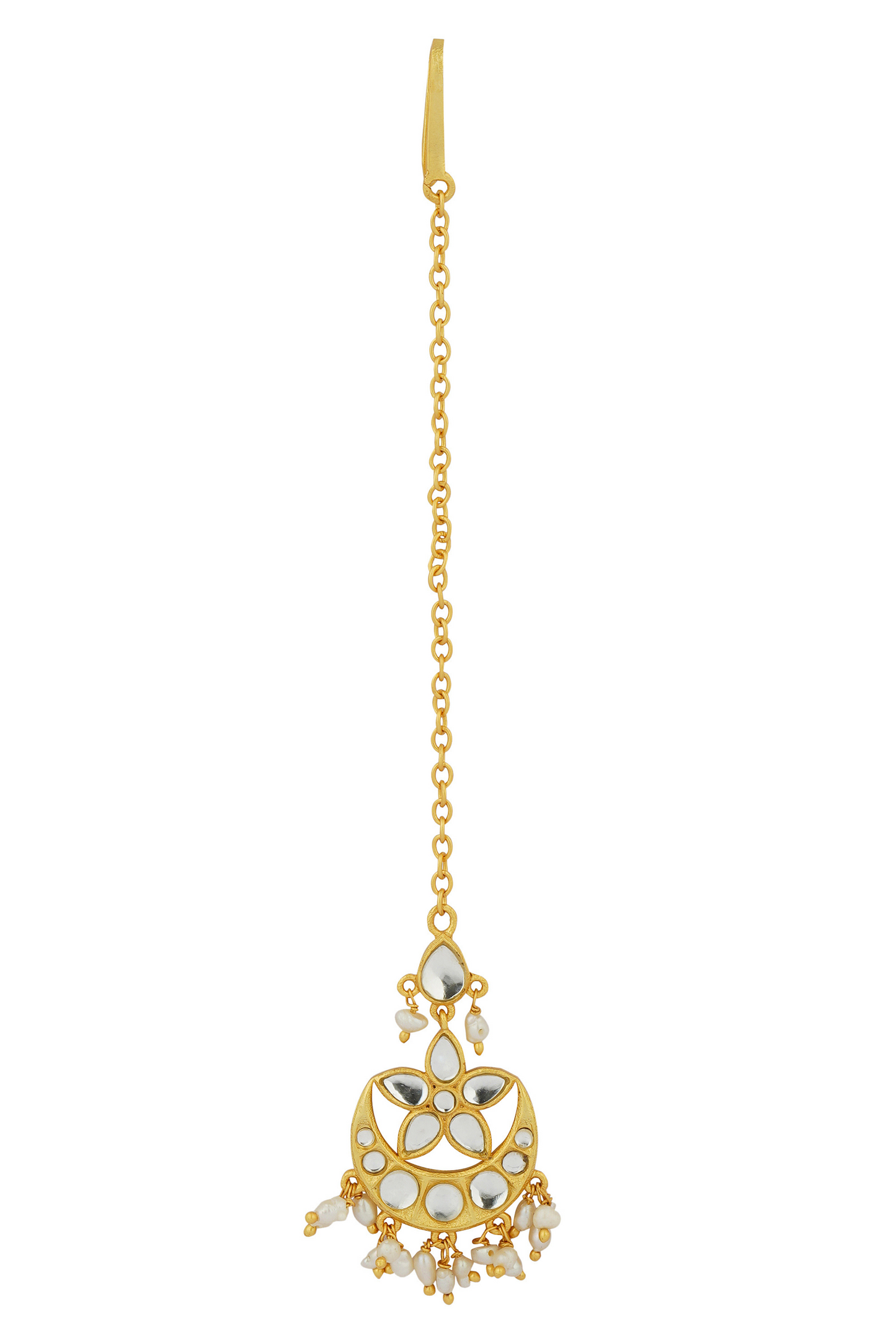 Chaand Phool Maang Teeka with Mirror Polki and Pearls