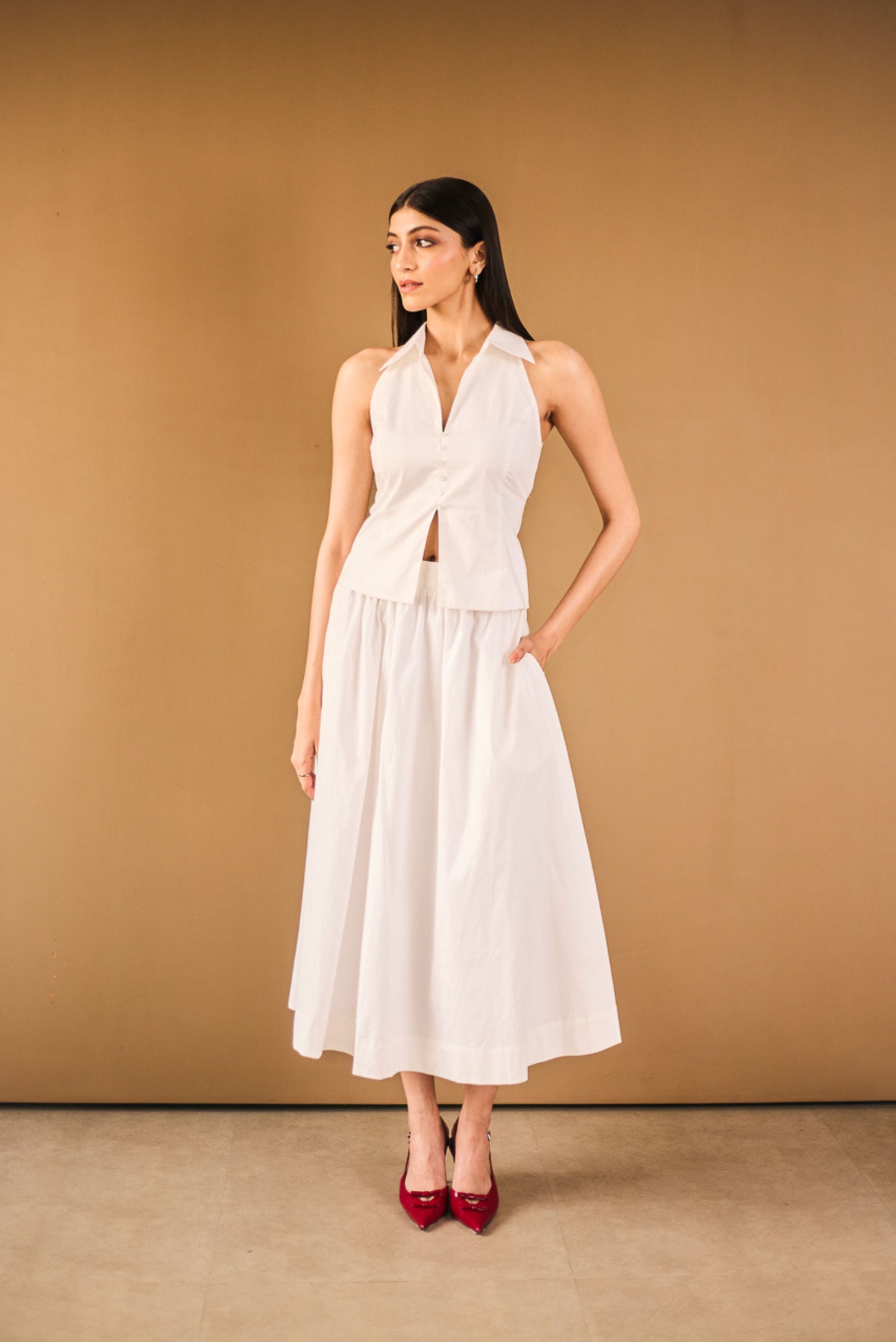 White Collar Top & Skirt Set