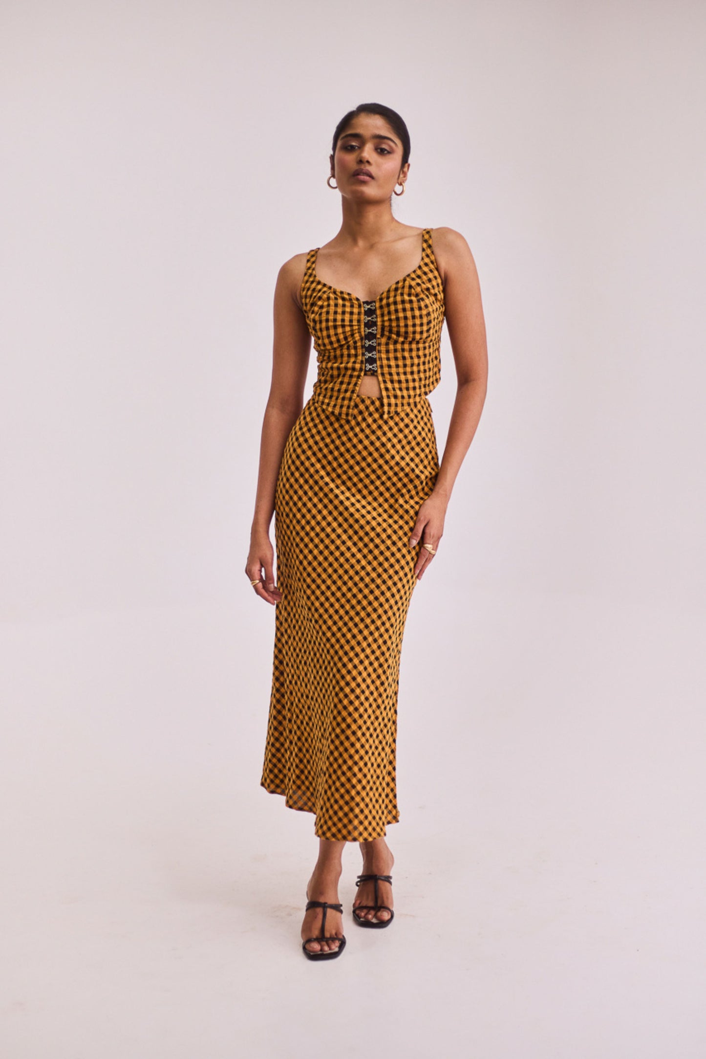 Yellow Gingham Top & Skirt Set