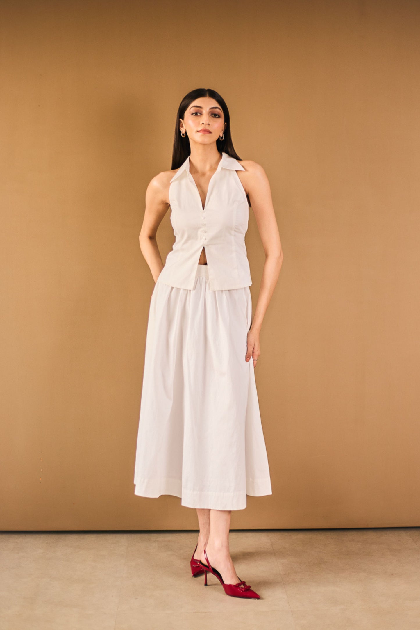 White Collar Top & Skirt Set