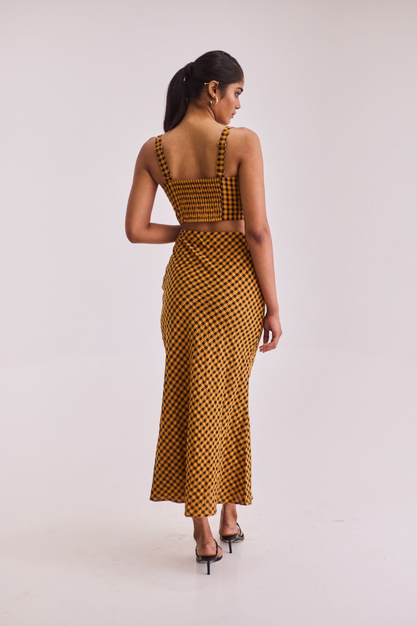 Yellow Gingham Top & Skirt Set