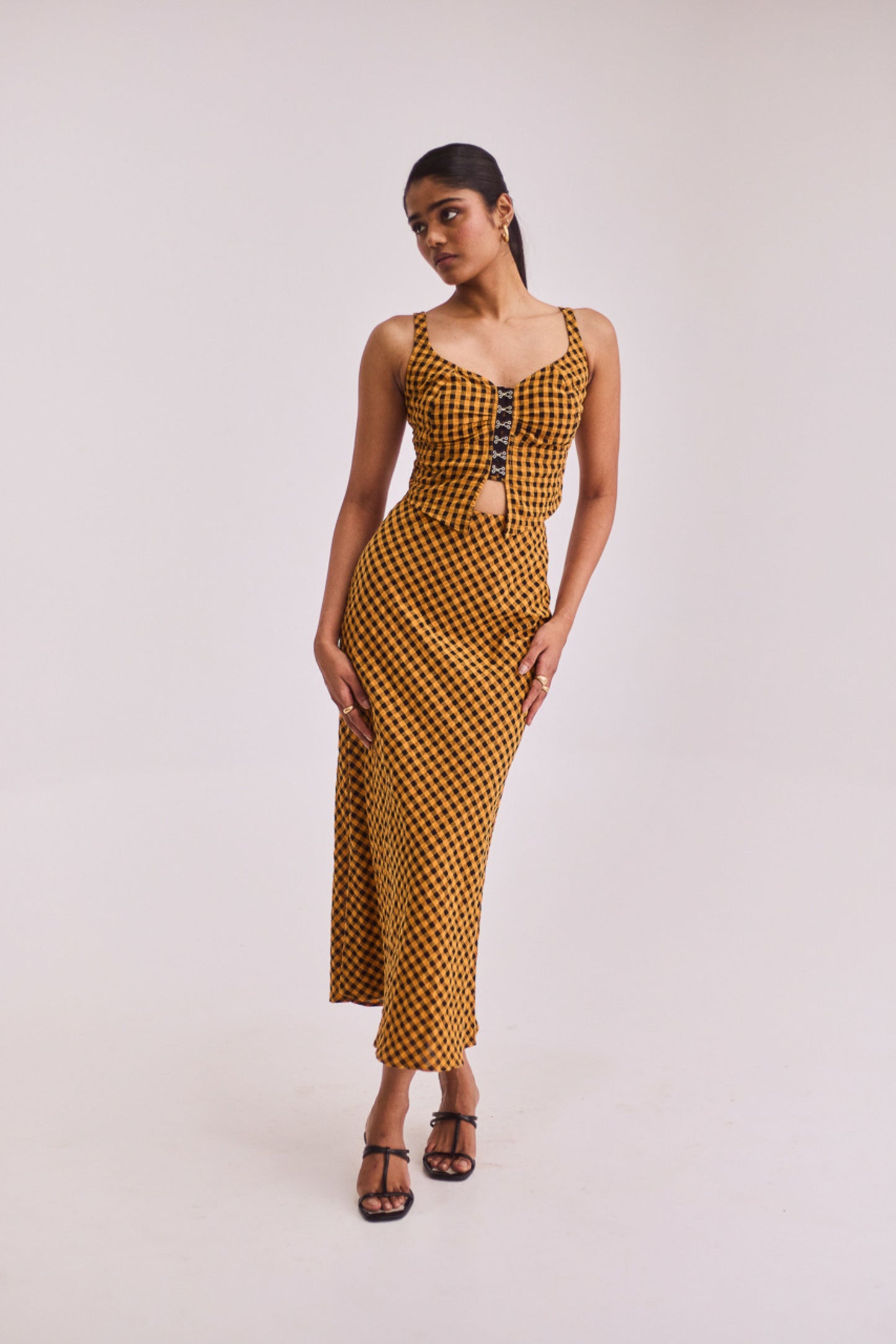 Yellow Gingham Top & Skirt Set