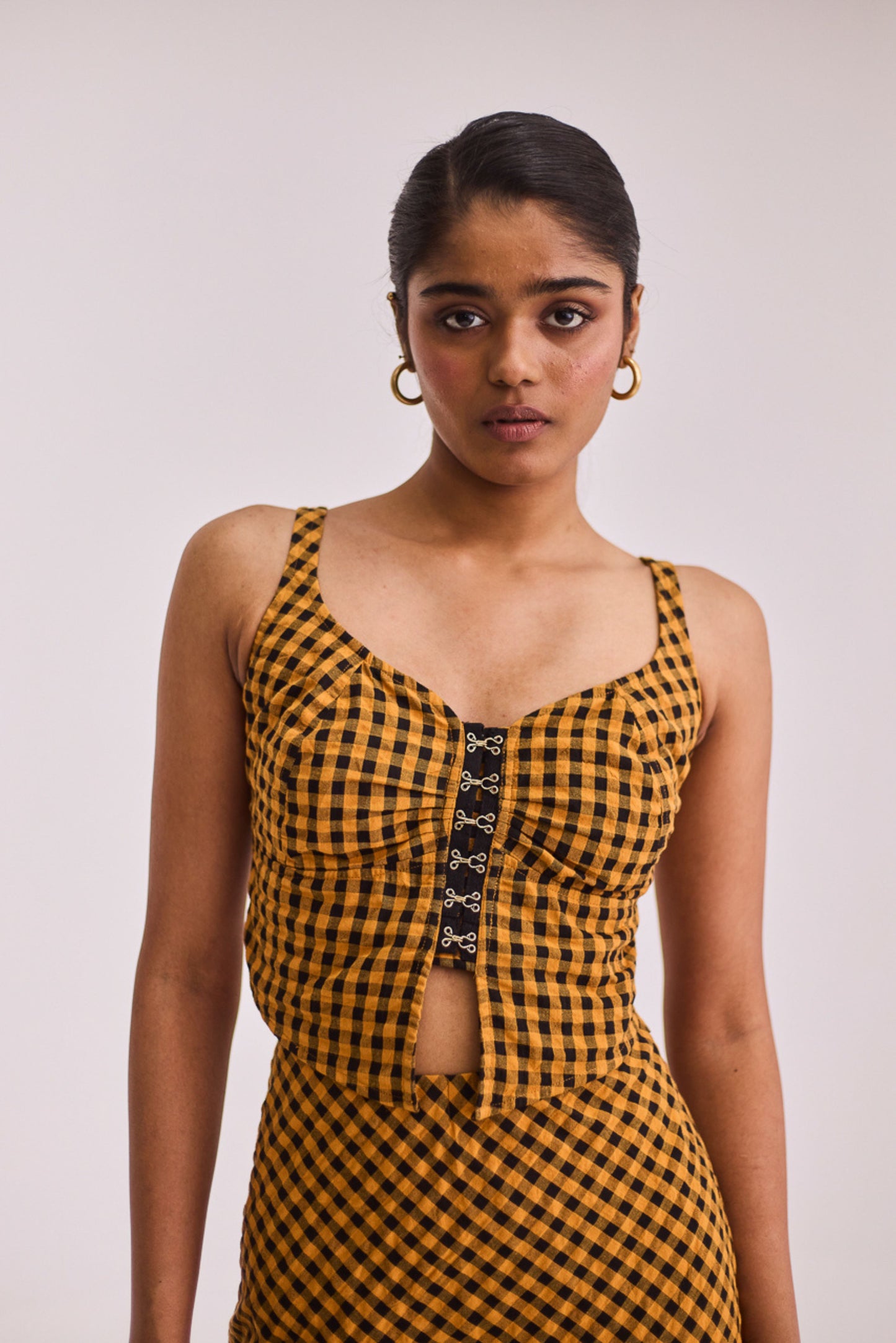 Yellow Gingham Top & Skirt Set