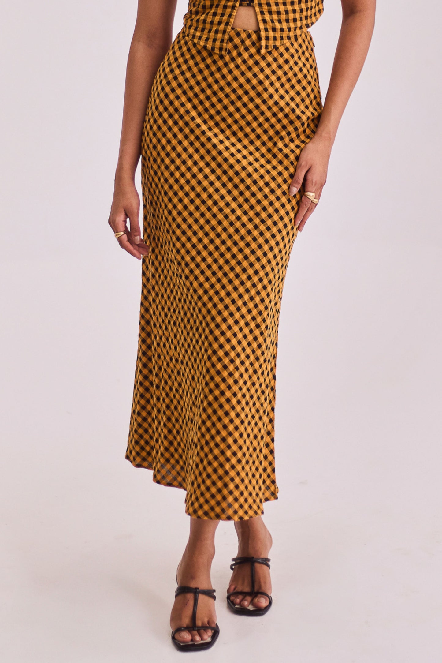 Yellow Gingham Top & Skirt Set