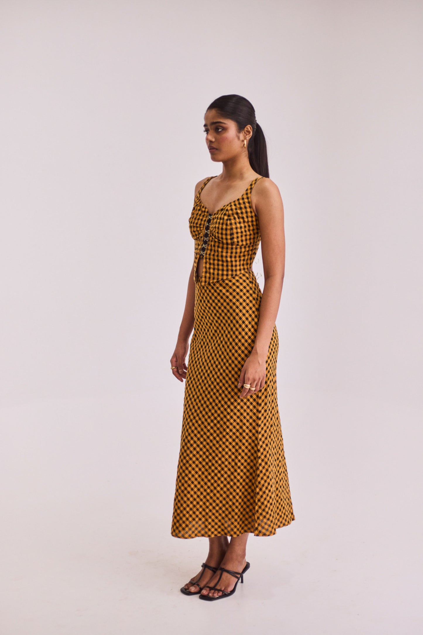 Yellow Gingham Top & Skirt Set
