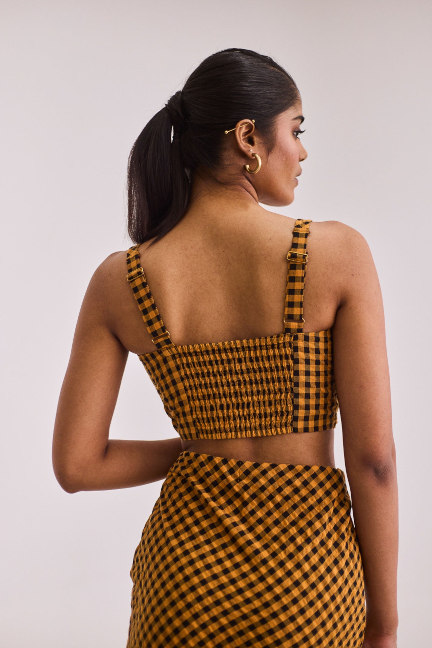 Yellow Gingham Top & Skirt Set
