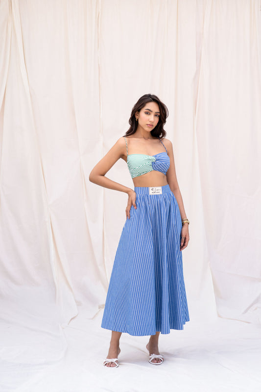 Half & Half Striped Crop Top and Skirt Set
