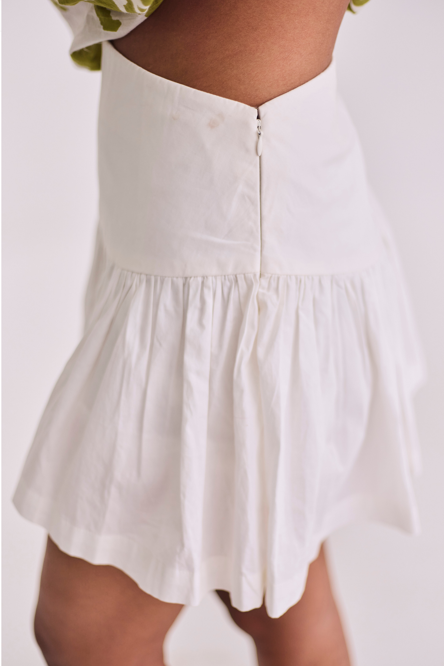 White Mini Gathered Skort