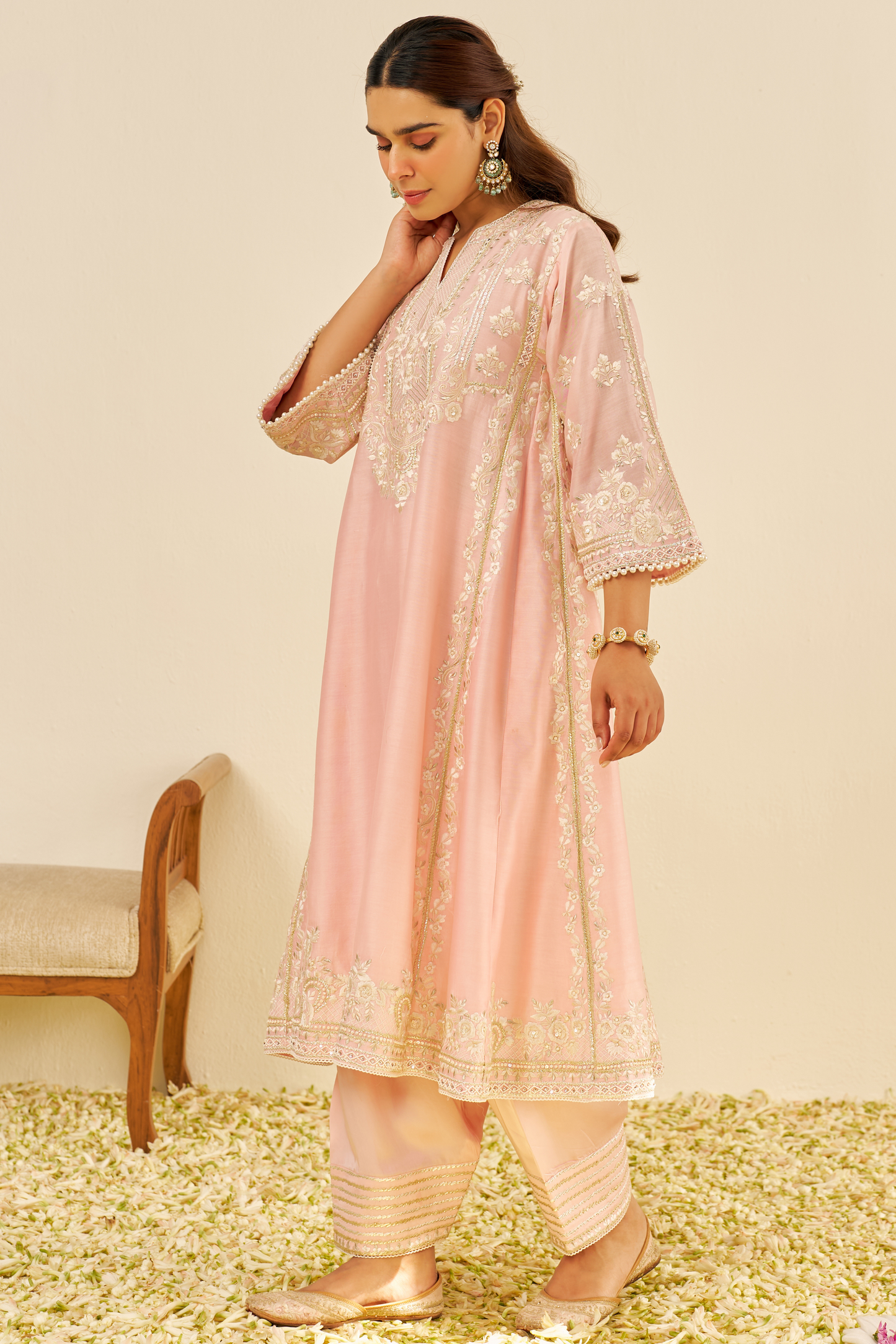 Maziya - Blush Pink Long Chauga With Salwar and dupatta