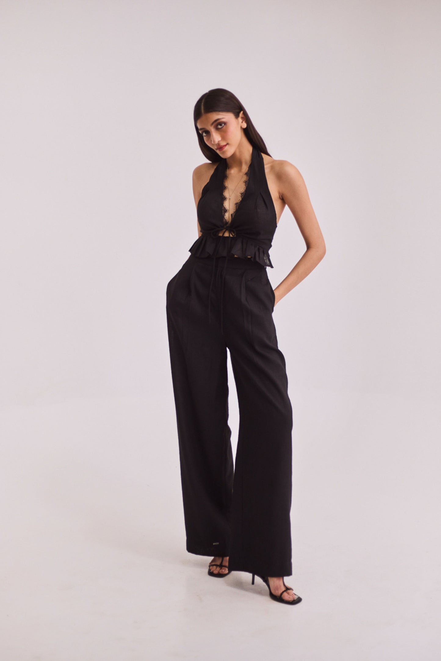 Black Halter Top & Trouser Set
