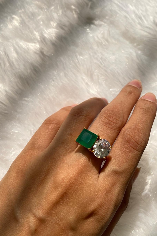 Green onyx - Swarovski Ring