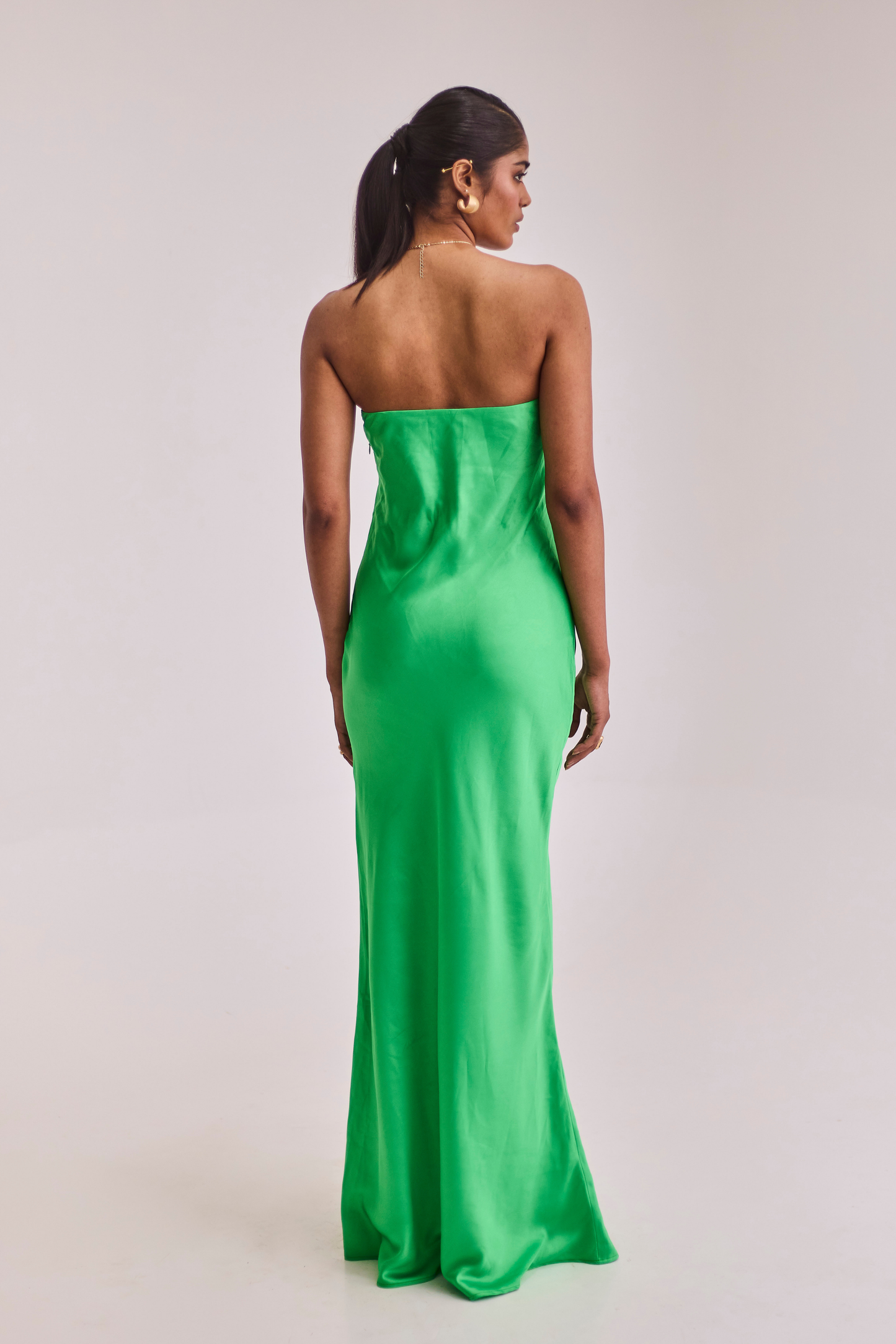 Green Satin Maxi Slip Dress