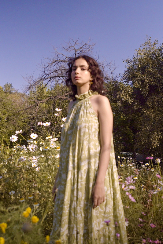Lila Neck Gathered Dress - Pear