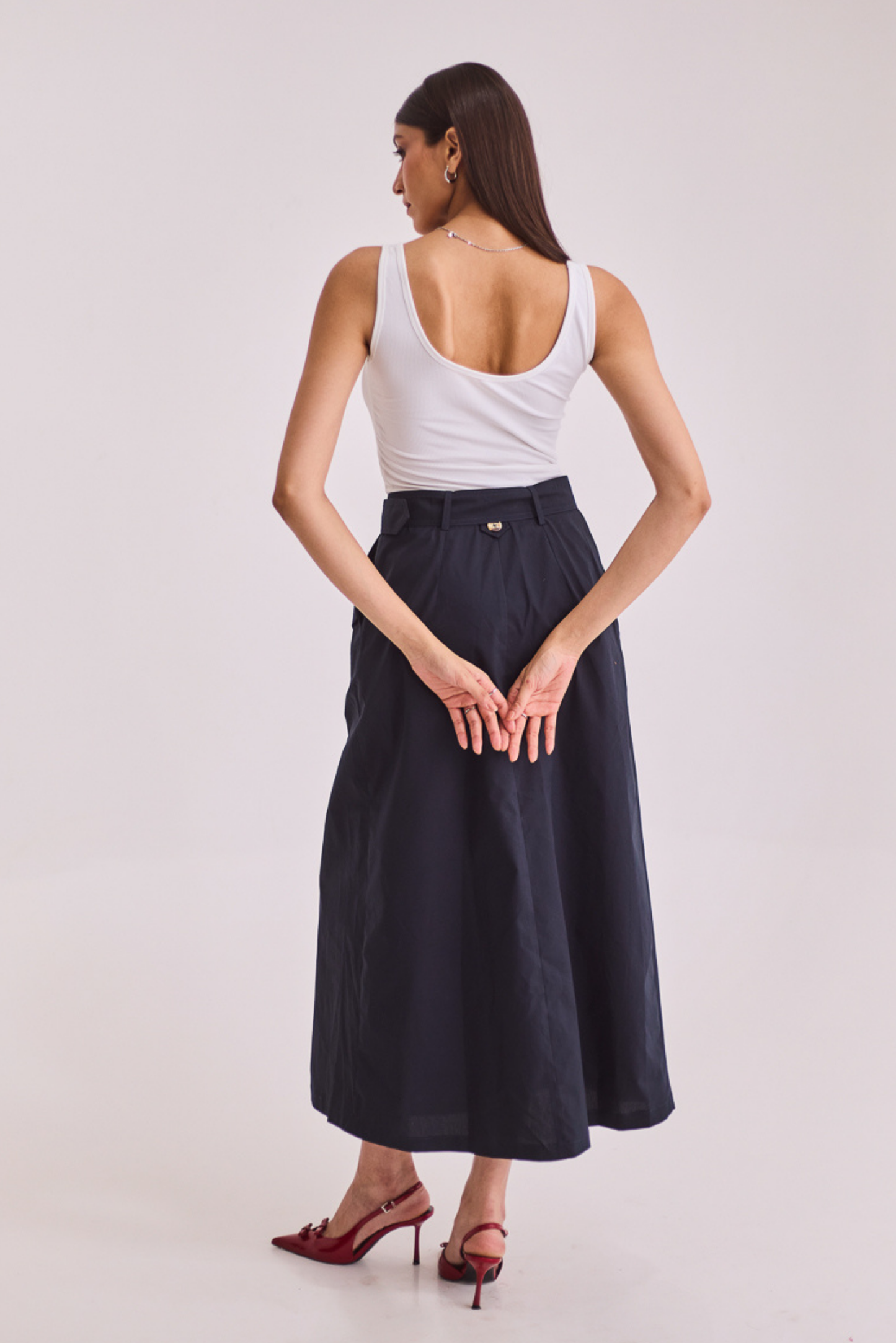 Navy Blue A-line Midi Skirt