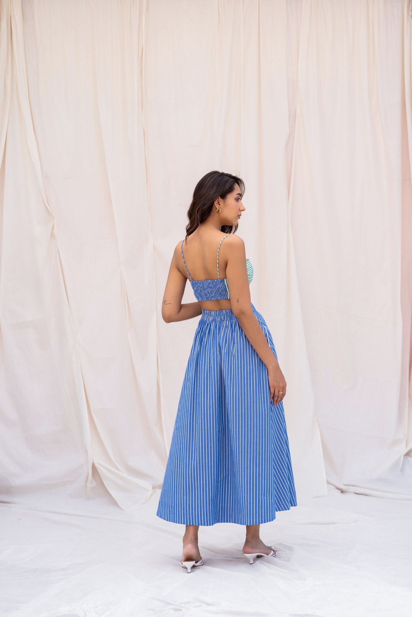 Half & Half Striped Crop Top and Skirt Set