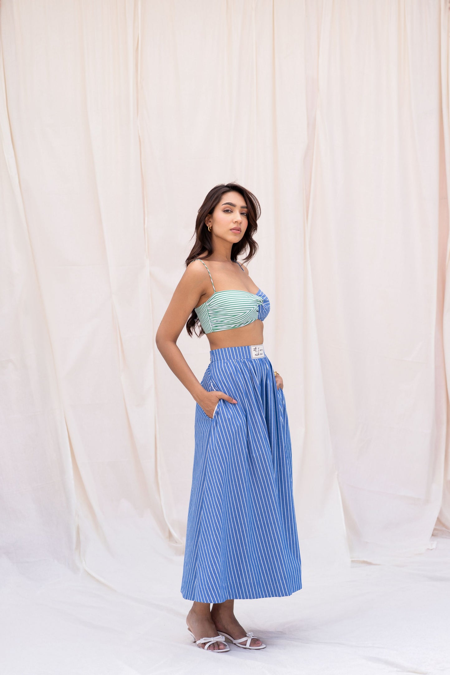 Half & Half Striped Crop Top and Skirt Set