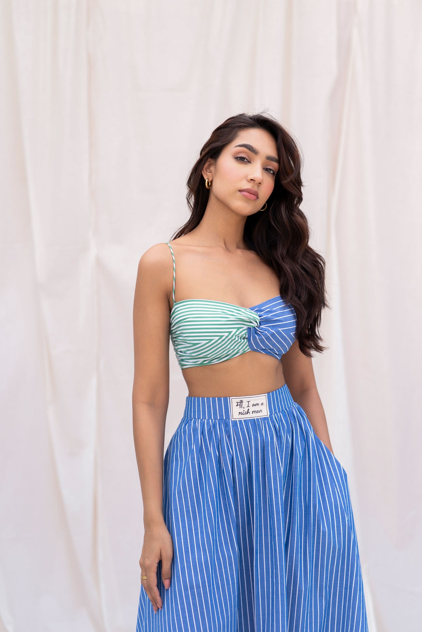 Half & Half Striped Crop Top and Skirt Set