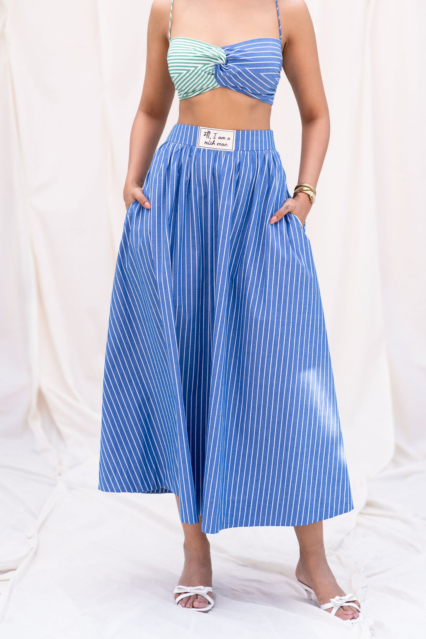 Half & Half Striped Crop Top and Skirt Set